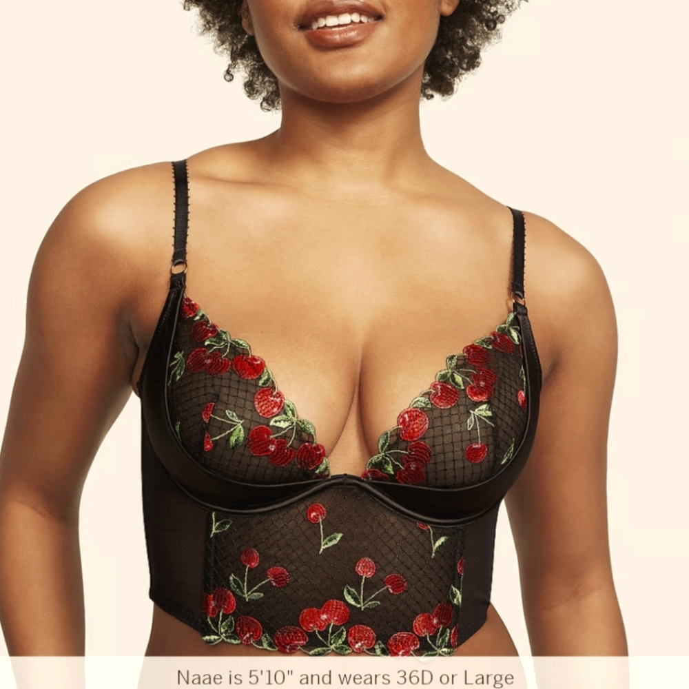 Victoria's Secret Very Cherry Embroidery Quarter-Cup Corset Top 36C